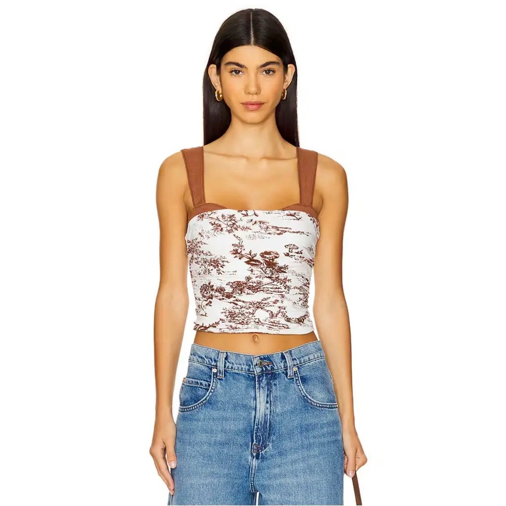 Free People Brown and White Crop Top